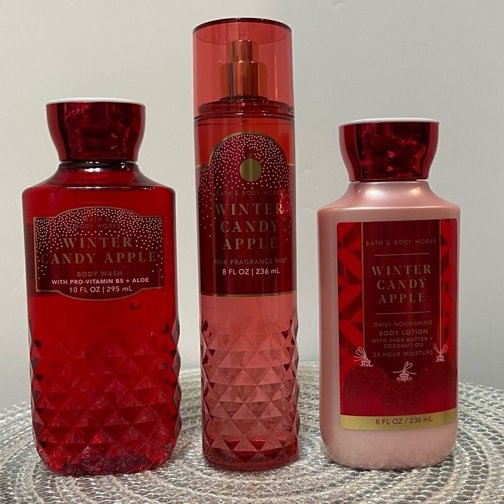 BBW Winter Candy Apple Body Lotion, Body Wash, Fragrance Mist set of 3 NWT